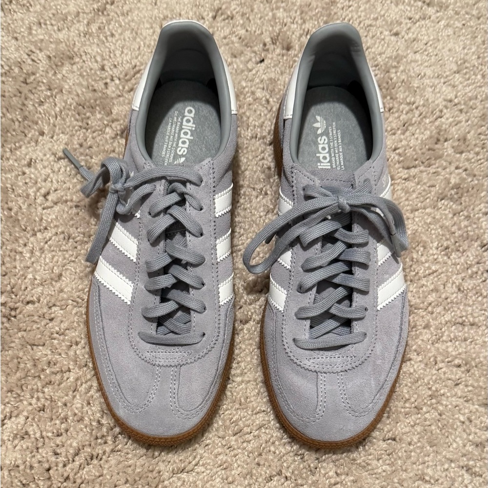 Adidas Gray and White Suede Handball Spezial Shoes